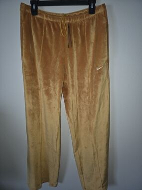 Nike Mustard Yellow Velour Joggers with White Swoosh